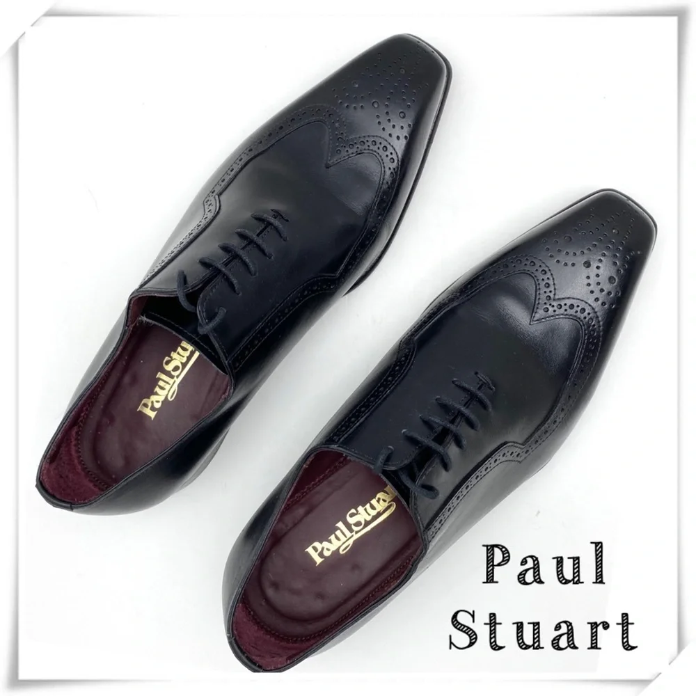 PAUL Stuart Wingtip Oxford leather Dress Shoes Black